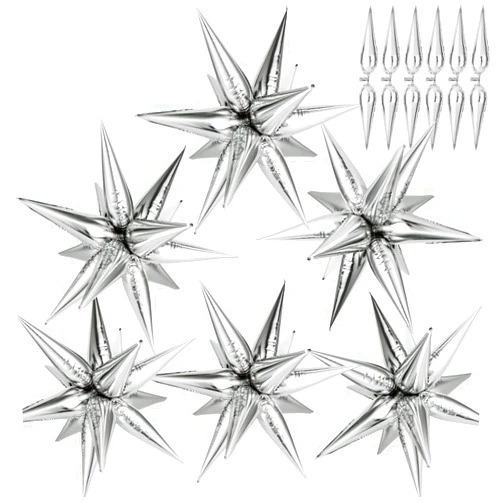 GCTWFYK 72 PCS Silver Star Balloons, 12 Point Star Foil Mylar Starburst Balloons Spike Explosion Cone Balloon for Party Decorations Supplies, Birthday, Wedding, Baby Shower, Graduation Balloons 2024
