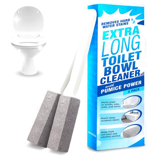 IMPRESA Pumice Stone Toilet Cleaner with Handle - 2 Count, White Hard Water Stain Remover & Toilet Bowl Cleaner - Versatile Pool Tile & Grout Cleaning Tool