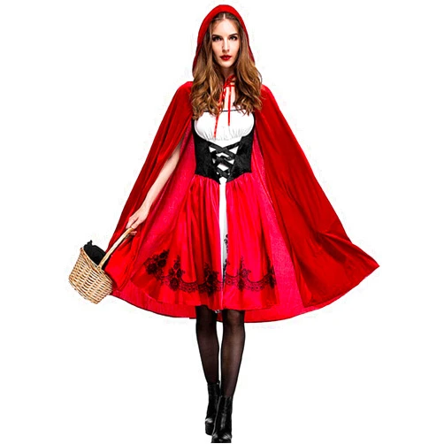 Colorful House Red Little Riding Hood Costume For Women, Christmas Halloween Party Dress with Cape Adult Role Playing