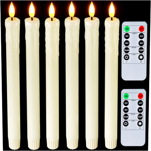 Homemory Real Wax LED Flameless Taper Candles with Remote Timer, 9.6 Inches Ivory Candlesticks, Dripless Battery Operated 3D Flickering Flame for Fireplace Xmas Halloween