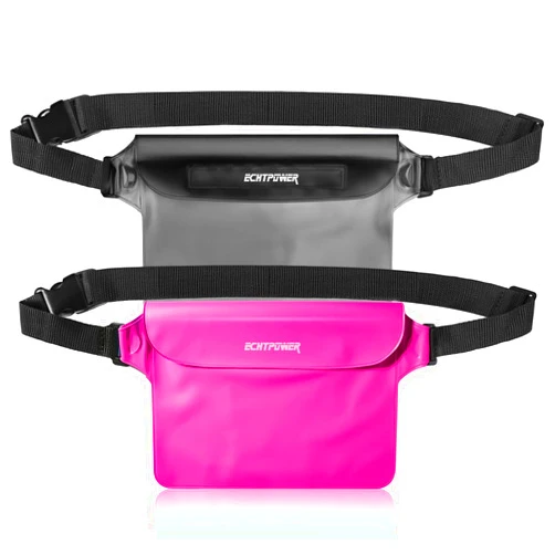 ECHTPower 2-Pack Waterproof Pouch Bag, Waterproof Fanny Pack, Waterproof Dry Bag with Adjustable Waist Strap for Beach Swimming Kayaking Floating Boating