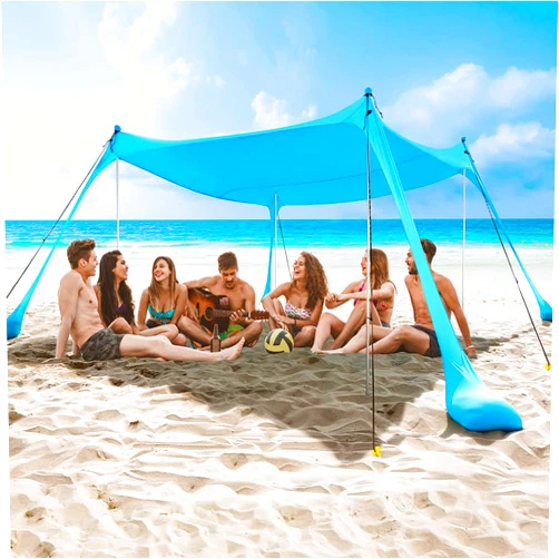 COMMOUDS Beach Tent, Camping Sun Shelter with UPF50+ Protection, Sand Shovels, Ground Pegs and 4 Stability Poles, Outdoor Pop Up Beach Shade Canopy for Fishing, Backyard or Picnics