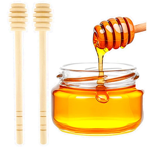 Qianyu 2 Pcs Wooden Honey Mixing Stirrers 6 Inch / 15cm Mini Reusable Wooden Dipper Sticks Server for Honey and Syrup Jar Dispense Drizzle Jam Honey Dippers Spoons Honeycomb Sticks