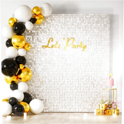 COKAOBE White Shimmer Wall Backdrop, 30PCS Square Sequin Shimmer Backdrop Panel, Photo Backdrops for Birthday, Anniversary, Wedding, Graduation & Bachelorette Party Decoration