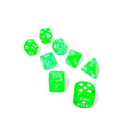Wondertrail Gelatinous Nebula Dice with Grey Numbers 7+1 Lab Dice Set 16mm (5/8in) Chessex