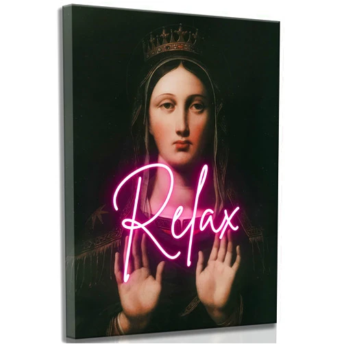 HLEOXPY Framed Virgin Mary Relax Aesthetic Canvas Wall Art Eclectic Vintage Portrait Moody Antique Oil Painting Picture Wall Decor Poster Print Artwork for Bathroom Bedroom Living Room Home Decoration