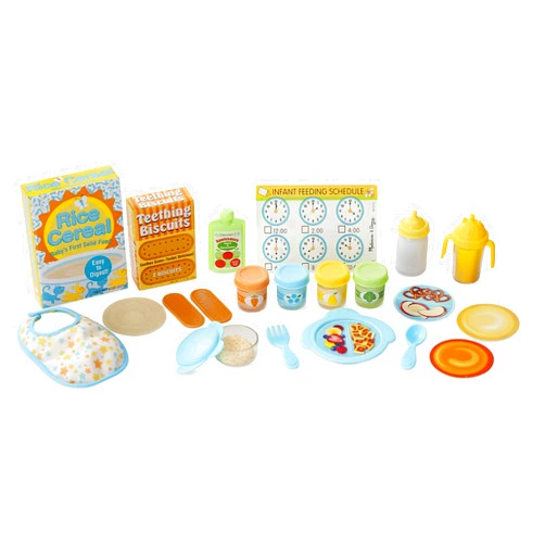 Melissa & Doug Mine to Love Mealtime Play Set for Dolls with Bottle, Pretend Baby Food Jars, Snack Pouch, More (24 pcs)