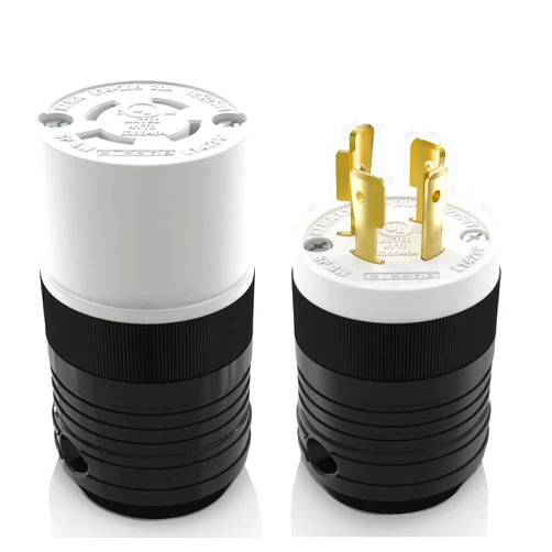 ELEGRP NEMA L14-20P and NEMA L14-20R Locking Plug and Connector, Generator Twist Lock Plug Adapter, 20 Amp 125/250V 3 Pole 4 Wire Grounding, Industrial Grade Heavy Duty, UL Listed (1 Set, Black/White)