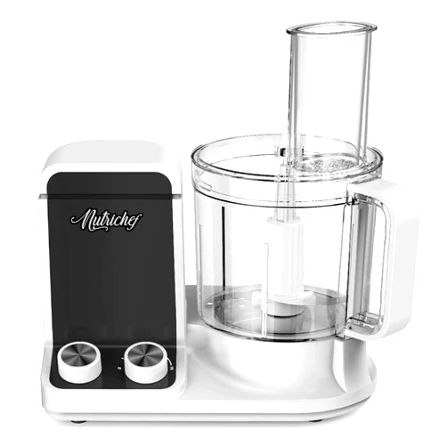 NutriChefKitchen Multipurpose 12 Cup Food Processor - Ultra Quiet 600 Watt Powered Electric & Vegetable Chopper w/Pre-set Speed Function for Easy Prep 6 Attachment Blades NCFP8.7, Black, White