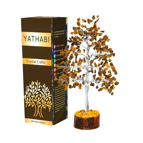 YATHABI Tiger Eye - Tree of Life Decor - Reiki Crystal - Chakra Balancing Gemstone - Handmade Feng Shui Trees - Home Decoration - Money Prosperity - Good Luck - Money Tree - Wealth Stone