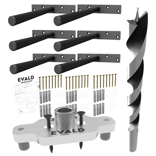 EVALD Heavy-Duty Floating Shelf Bracket with Jig and Drill Bit Bundle | 8-Inch Floating Mantel Bracket with Screws and Anchors for Home Improvement | Floating Shelf Drill Jig for Hidden Shelf Brackets