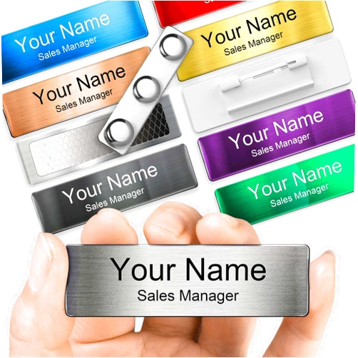 Nyareka Magnetic Name Tags | Personalized Engraved Metal Identification Badges with Pin or Adhesive Backing | Custom ID Tags | 2.8