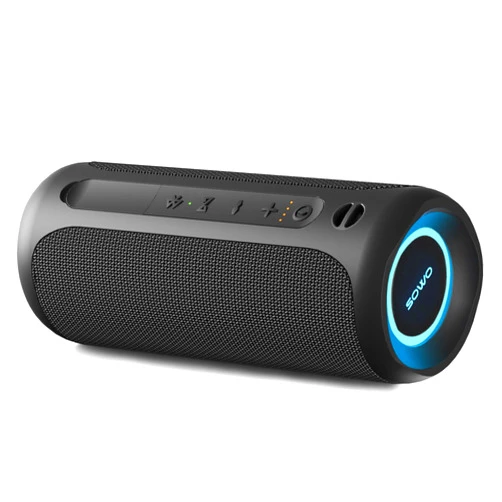 SOWO Portable Speaker, Wireless Bluetooth Speaker, IPX7 Waterproof, 25W Loud Stereo Sound, Bassboom Technology, TWS Pairing, Built-in Mic, 16H Playtime with Lights for Home Outdoor - Black