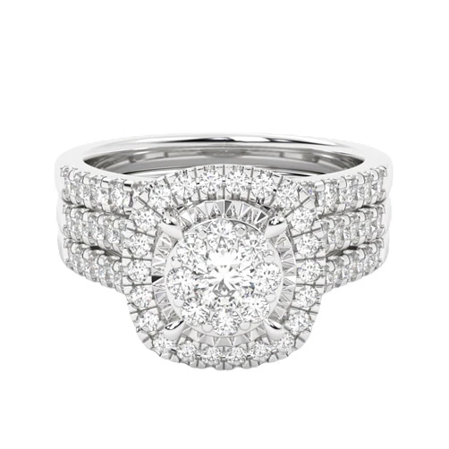 AFFY Bridal Set Rings For Women, 1.00 Carat (ctw) Lab Grown Diamond Halo Wedding Engagement Ring Set In 14K Gold Over Sterling Silver, 10K Or 14K Solid Gold Jewelry Gifts For Her