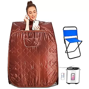 Hurbo Newest Portable Folding steam Sauna Room, Home Sauna spa, Weight Loss Therapy, Full Body Spa Detox Sauna Room with Foldable Chair Timer Remote Control (31.5 x 31.5 x 40.6inch, Coffee) 31.5 x 31.5 x 40.6inch Coffee