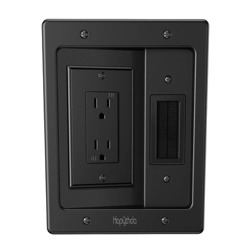 HAPYTHDA in Wall Cable Management Kit for TV, Recessed Outlet for TV Power, Brush Wall Plate Cable Pass Through Low Voltage Cables, in Wall Power Kit for Home & Office Theater Systerm, Black