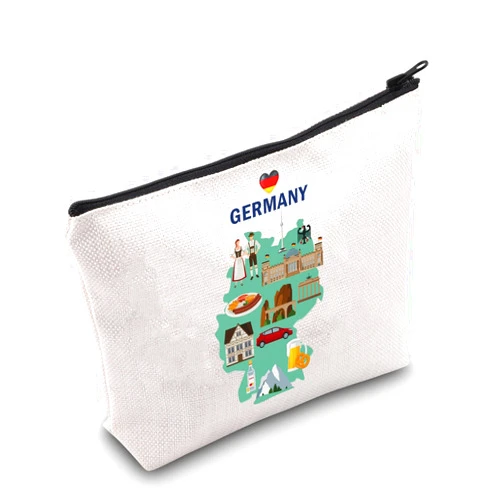 MEIKIUP Germany Travel Cosmetic Bag Germany Travel Memory Map Gift Berlin Honeymoon Gift Germany Souvenir Bag Germany Vacation Gift (Map Germany Bag)