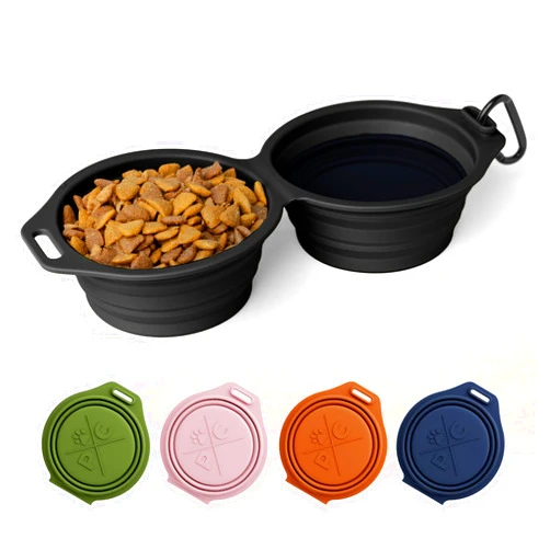 Pup Culture Dual Collapsible Dog Bowls | Silicone Travel Water Bowl for Dogs | Food Grade, No Plastic Rim, Portable Dog Bowl for Food and Water - Easy to Clean | BPA Free and Safe for Your Pup-Black