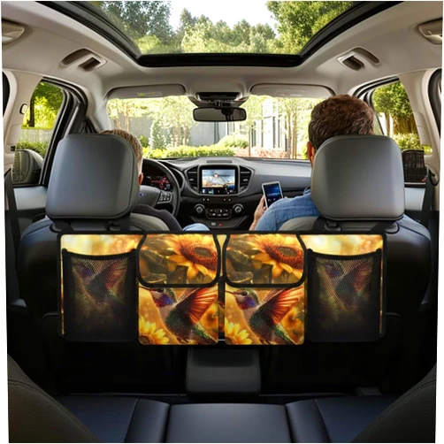 Qiyupavto Car Trunk Organizer Hanging Detachable Car Backseat Storage Bag Sunflower Hummingbird Design Storage Bag Car Interior Accessories for Car Organizer and Decoration