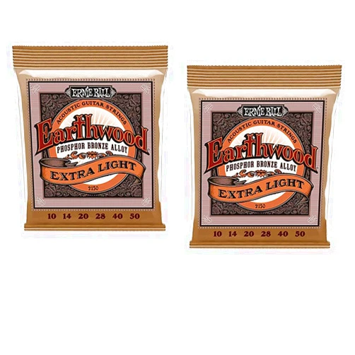 Total music Source 2 PACK Ernie Ball P02150 Earthwood Extra Light Phosphor Bronze Acoustic String Set.010 - .050