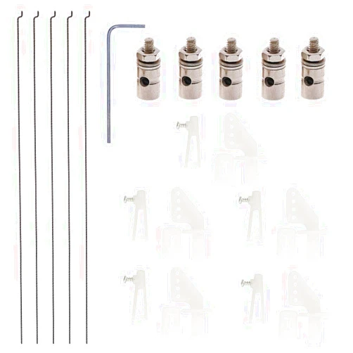 AONTOKY 5 Sets Nylon Control Horns + Steel PushRods + Pushrod Connector Linkage Stopper Parts for RC Airplane Model Aircraft