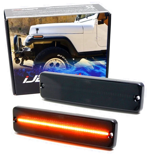 iJDMTOY Dark Smoked Lens Amber Full LED Strip Front Fender Flare Side Marker Lights Compatible with Jeep 1987-1995 Wrangler YJ, Powered by 50-SMD LED, Replace OEM Amber Sidemarkers