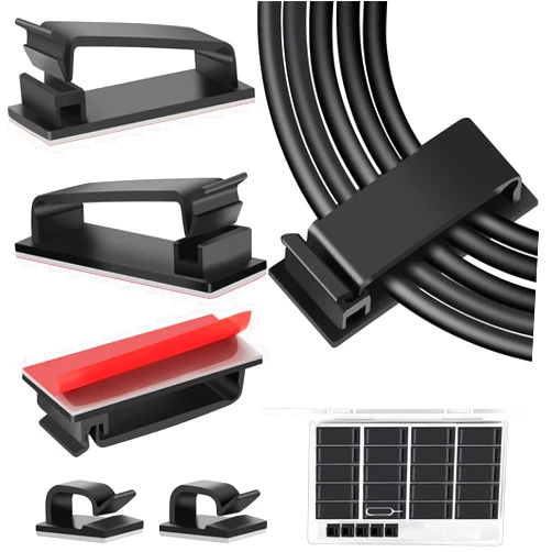 TidyHelper 50 PCS Cable Management Clips Black, Large Cable Clips Cord Organizers for Under Desk Cable Wire Management, Adhesive Wire Holder Organizer Clips for Multiple Cord Management
