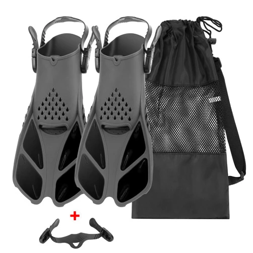 QKURT Snorkel Fins, Swimming Fins with Adjustable Buckles Open Heel, Diving Flippers for Men Women Youth Travel Size Short Fins for Snorkeling Diving Swimming
