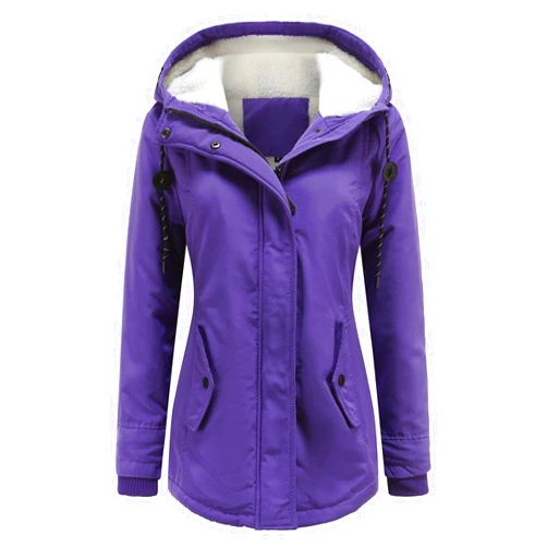 Lausiuoe Winter Coats for Women Warm Hooded Outerwear Solid Thick Padded Jacket Fleece Lined Oversized Windproof Coat