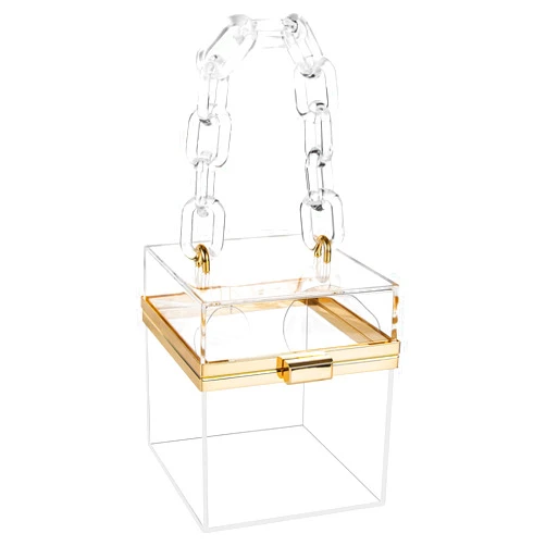 Linkidea Women Acrylic Clutch Purse, Clear Square Box, Transparent Stadium-Approved Bag, Evening Party Dinner Handbag Medium