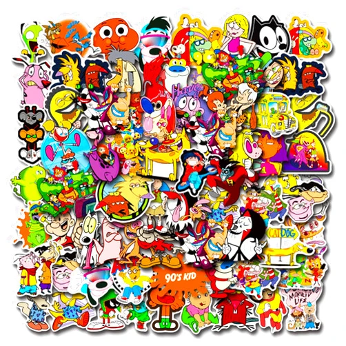 FUNUSE 90s Cartoon Stickers 100PCS Vinyl Waterproof Stickers for Laptop,Bumper,Skateboard,Water Bottles,Computer,Phone,Cartoon Anime Stickers for Kids Teens Adult