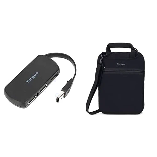 Targus 4-Port USB 2.0 Hub and Targus 11.6-12 inch Laptop Case Vertical Messenger Bag or Tablet Carrying Case Travel Laptop Bag