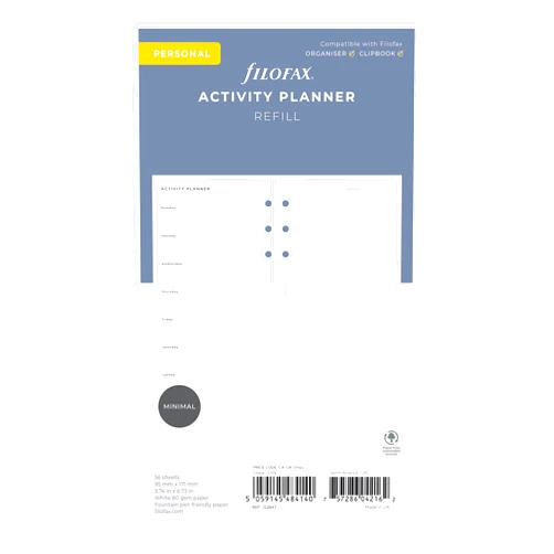 Filofax Lifestyle Refill, Personal Size, Organizer Refill, White Paper, Activity Planner, 56 Sheets (B132847)