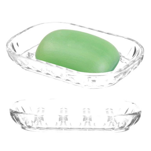 COMNICO 2 Pack Clear Soap Dish Holder, Bathroom Shower Bar Soap Dishes Sponge Holder Dish Soap Tray Plastic Kitchen Sink Organizer with Raised Ridges for Gym School Home Counter