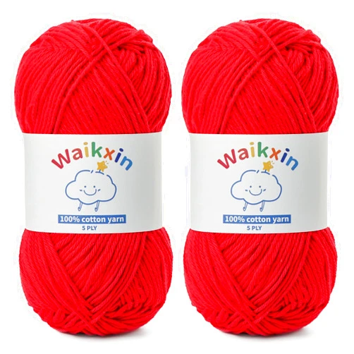 Waikxin Fluffy Cotton Yarn for Crocheting - 262.4yds / 3.52oz Baby Yarn for Crocheting Soft - 100% Milk Cotton Yarn 5 Ply Crochet Amigurumi Yarn for Crafts&Puzzle/Socks/Hats(2 Red)