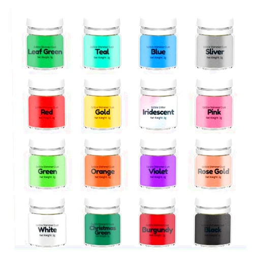 Shanlinly Edible Luster Dust Set for Cake, Painting, 16 Color Edible Shimmer Glitter Dust for Drinks (15 Color Luster Dust + 1 Color Edible Gllitter Prism Powder)