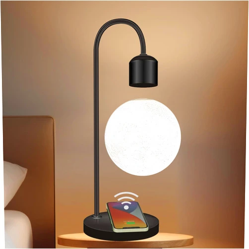 DuliCube Floating Moon Lamp Magnetic Led Desk Light Bulb with LED Levitating Ball & Wireless Phone Charger Home Office Decor & Unique Gift with Cool Night Display