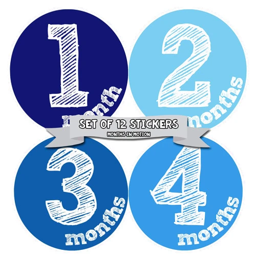 Months In Motion Baby Monthly Stickers Milestone Newborn Infant Gift First Year (Set of 12 Stickers)