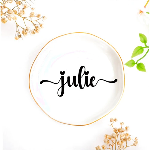 JoycuFF Julie Personalized Name Ceramic Jewelry Tray, Mothers Day Christmas Anniversary Engagement Birthday Gifts for Women Couples, Trinket Dish for Rings Earrings Necklaces Bracelets Keys