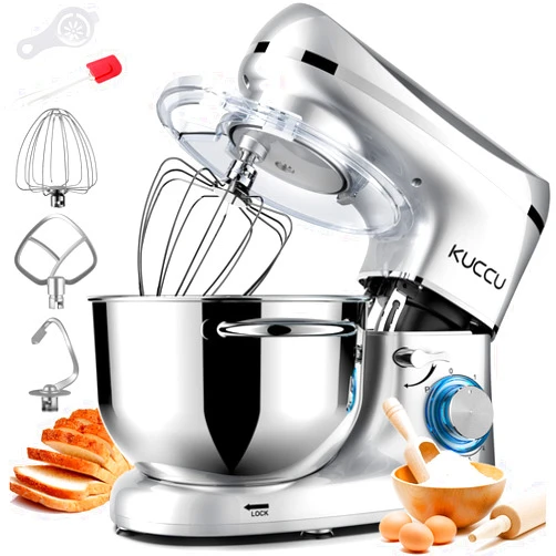 KUCCU Stand Mixer, 6.5 Qt 660W, 6-Speed Tilt-Head Food Dough Mixer, Kitchen Electric Mixer with Stainless Steel Bowl,Dough Hook,Whisk, Beater, Egg white separator (6.5-QT, Silver)