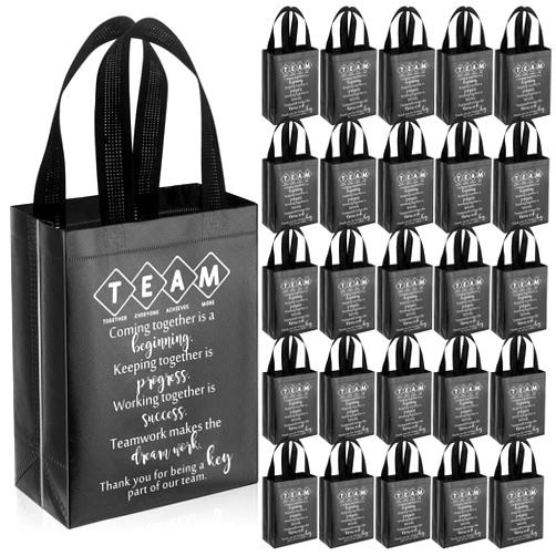 Sweetude Team Appreciation Gifts Bags Reusable with Handles Gift Bags Christmas Employee Appreciation Gift Bag for Staff Coworker(Black,50 Pcs)