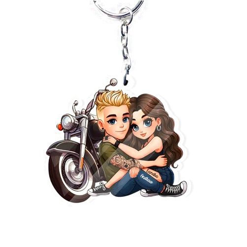 MAHOMAY Personalized Biker 3D Cartoon Couple Keychain, Custom Motorcycle Lovers Gift, Cute Rider Keepsake for Him or Her, Valentine's Day Gift