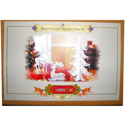 Grandeur Noel Wood Filigree Tree and Deer Set (Grandeur Noel Collector's Series 2003)