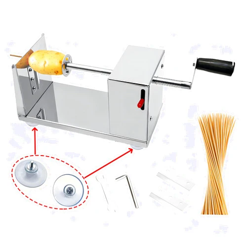 LEACHOI Potato Machine,Suction Cup Type Potato Spiral Slicer,Twisted Potato Slicer Spiral,Manual Tornado Spiral Stainless Steel French Fries Cucumbers Carrots Diy Bbq Cutter,Comes With 50 Bbq Bamboo Skewers.