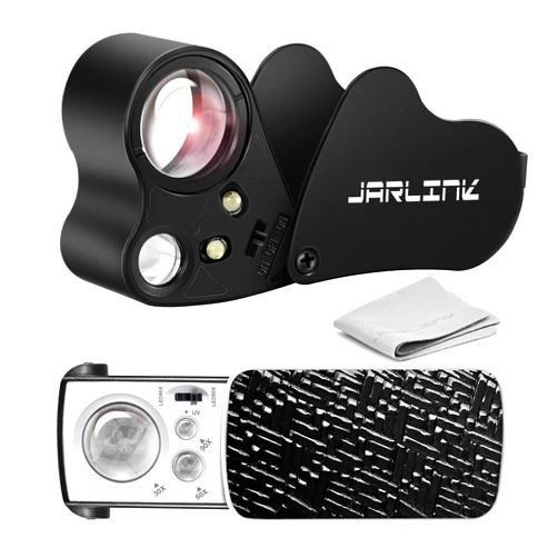 JARLINK 2 Pack Jewelers Loupe, 30X 60X 90X Illuminated Jewelers Eye Magnifier and Magnifying Glass Loop with UV Black Light and Bright LED Light for Gems, Jewelry, Diamond, Coins, Stamps (Black)
