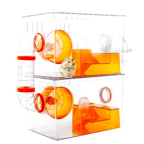 LWYMX 2-Floor Hamster Cages and Small Animal Habitat, Deluxe Hamster Cage with Food Bowl, Water Bottle, Running Wheels, 2-Layer Small Pet House for Dwarf Hamsters, Mice, Gerbils