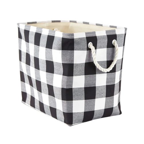 DII Buffalo Check Storage Collection Collapsible Bin with Handles, Large Rectangle, 17.5x12x15, Black & White
