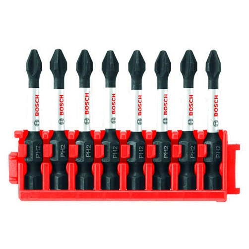BOSCH CCSPH2208 8-Pack 2 In. Impact Tough Phillips P2 Power Bits with Clip for Custom Case System