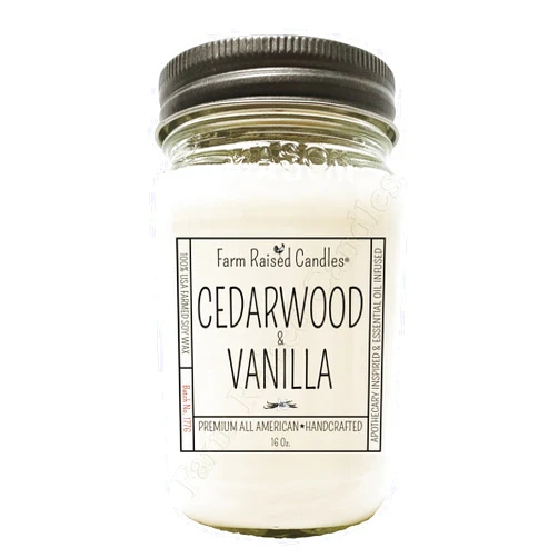Farm Raised Candles Cedarwood & Vanilla Candle 16 Ounce 80+ Hour Burn All American Handcrafted - Farm Raised Candles - Plant-Based -100% Natural American Farmed Soy Wax. Cedarwood & Vanilla Soy Wax Candles