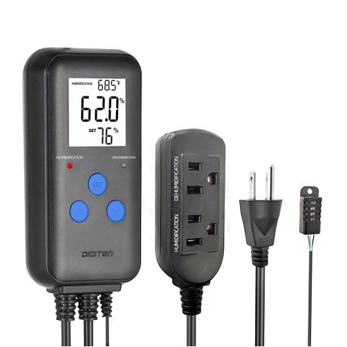 DIGITEN Humidity Controller Pre-Wired Digital Humidistat with Temperature Display, Dual-Stage Outlet Humidifier /Dehumidifier for Mushroom,Reptile, Greenhouse, Fan, Grow Tent